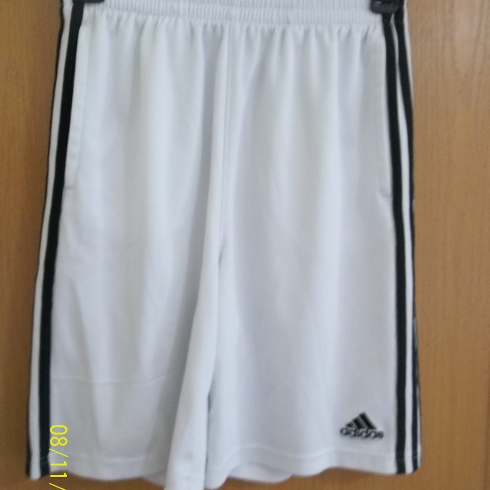 adidas Boys XL (18/20) White/Black Stripes Athletic Shorts